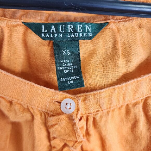 Womens Orange Lauren Ralph Lauren 100% Linen Blouse Top 3/4 Sleeves button up XS - Picture 6 of 10